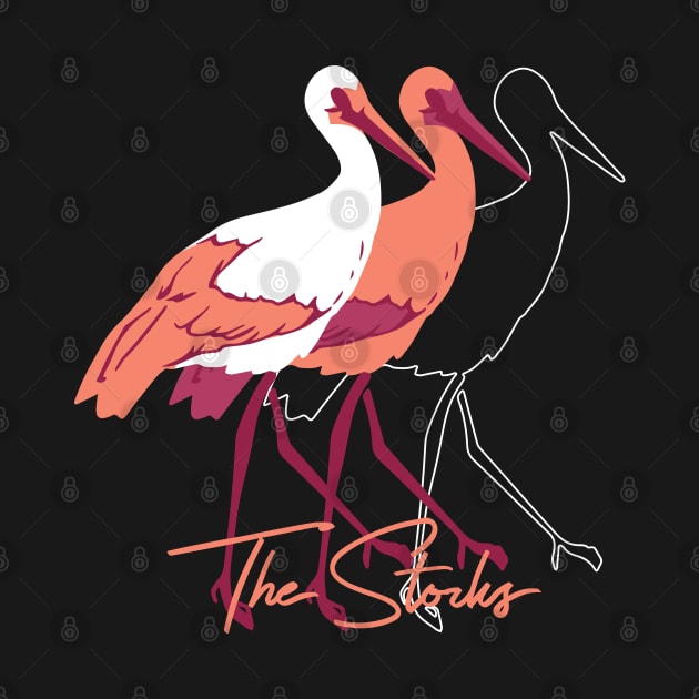 Red and White Stork Birds Illustration by FlinArt