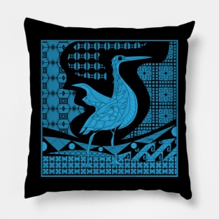 agami heron bird in ecopop talavera pattern wallpaper art in blue Pillow