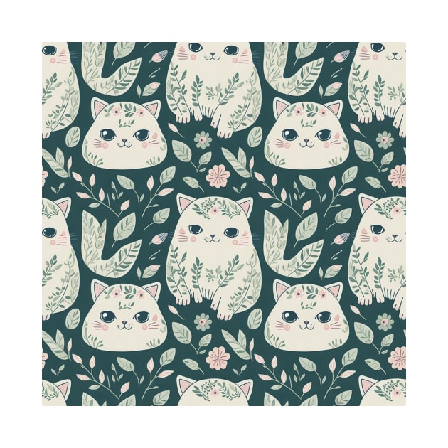 Elegant Cat Pattern Floral Pattern by Sage Harper