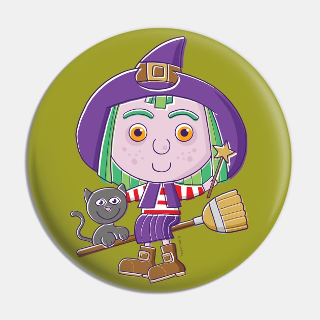 Cute Witch Cartoon Pin by vaughanduck