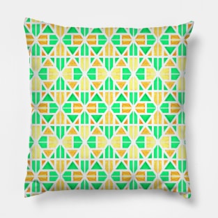 Green and Orange Geometric Striped Pattern Pillow