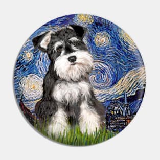 Schnauzer Puppy in Starry Night (square shape) Pin