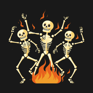 Cute Skeletons Dancing Around Fire T-Shirt