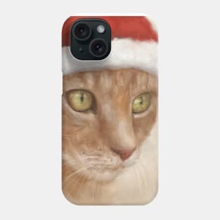 Painting of a Ginger Cat with Christmas Hat Phone Case