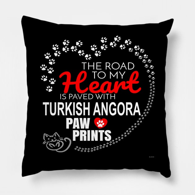 My Turkish Angora Paw Prints - Gift For Turkish Angora Parent Pillow by HarrietsDogGifts