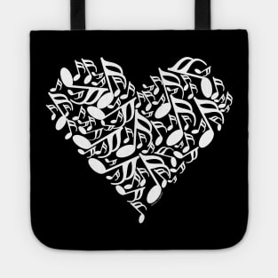 White Music Notes Heart Tote