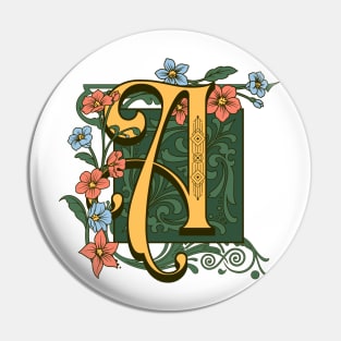 Floral Design, Calligraphy Of Letter  A Pin