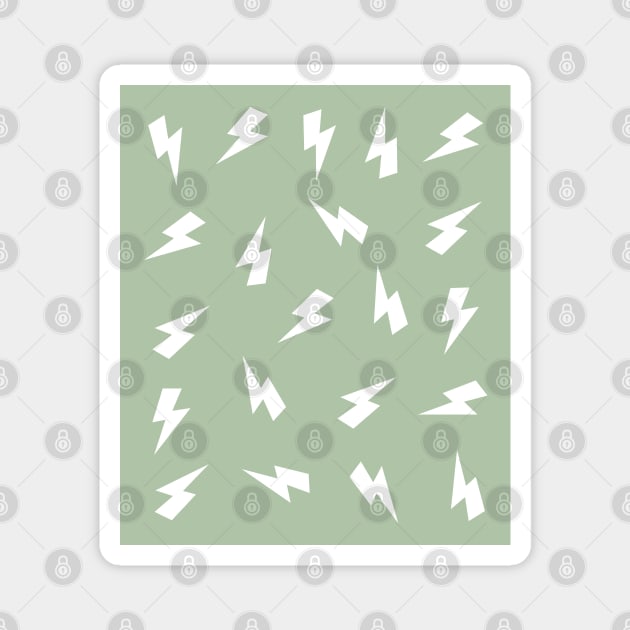 Sage Green and White Lightning, Thunder, Bolts Pattern Magnet by OneThreeSix