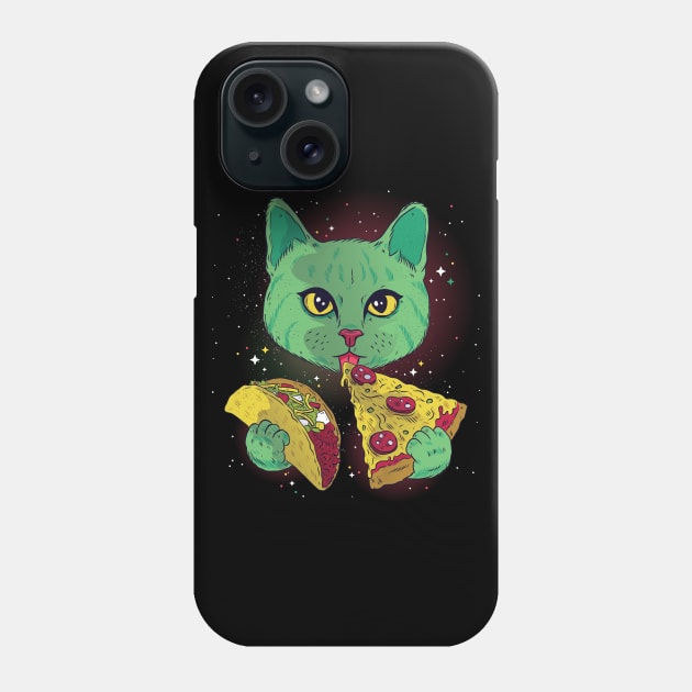 Space Cat With Pizza and Taco Phone Case by soondoock