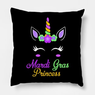 Little Miss Mardi Gras Princess Unicorn Girls Kids toddlers Pillow