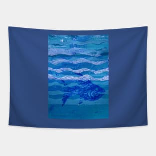 Fish and Waves Monoprint in Acrylic Tapestry