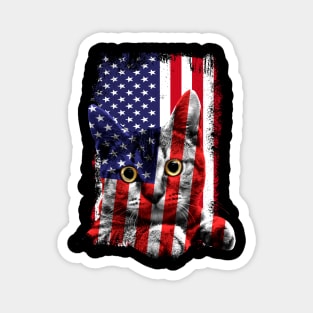 Retro Cat _ American Flag Indepedence Day July 4th Magnet