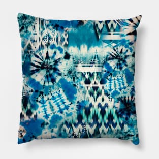 Aqua Summer Tie Dye Batik Wax Tie Die Print Pillow