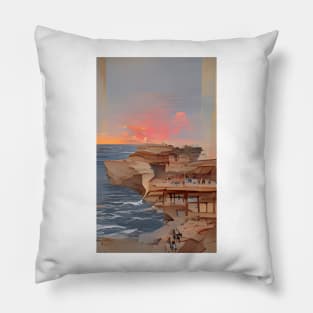 Ukiyo-e sunset by the water Pillow