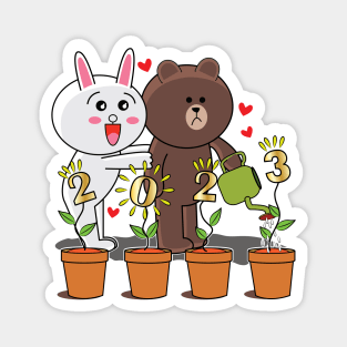 Brown Bear Cony Bunny Rabbit New Year 2023 Magnet