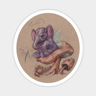 Bitty Elephant with Dragonfly (on mushroom) Magnet