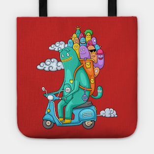 funny monster doodle riding motorcycle Tote