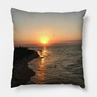 Beautiful photo of ocean waves and sunset sky landscape USA nature lovers Pillow