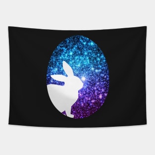 Easter Bunny Silhouette in Teal Purple Ombre Faux Glitter Easter Egg Tapestry