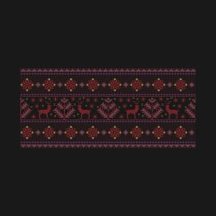 Realistic Palestinian Tatreez Embroidery Design #7 Deers Red-Blue T-Shirt