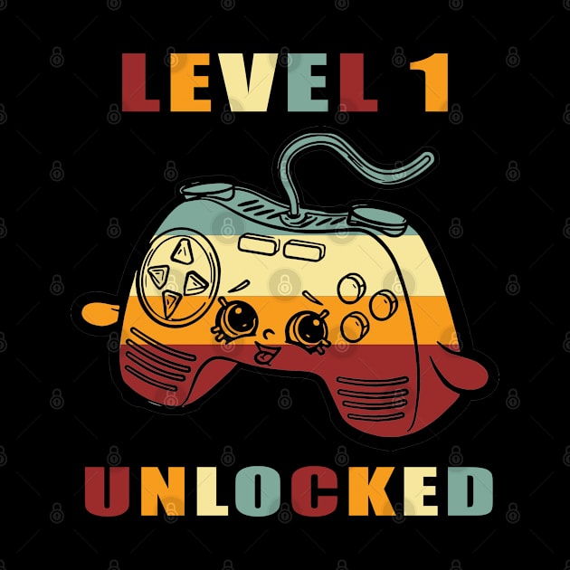 Level 1 Unlocked 1st Birthday vintage funny Gift idea for Gamers by Smartdoc