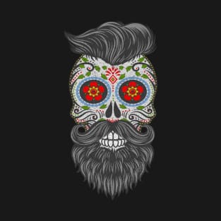 Gothic Day Of The Dead - Stars Sugar Skull - Hipster With Beard 2 T-Shirt