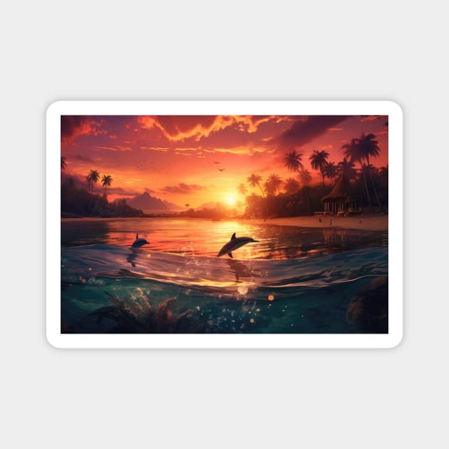 Serenity Shores: A Tropical Paradise Revealed Magnet by MerlinArt