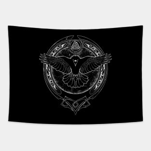 Black and White Viking Raven and Valknut Symbol Tapestry