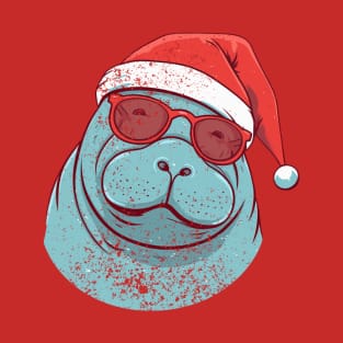 manatee in a Christmas hat distressed T-Shirt