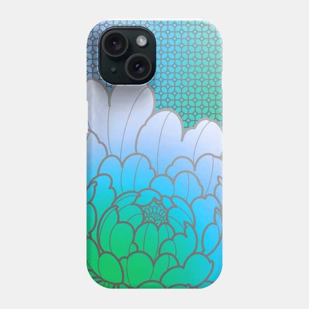blue green peony flower and geometric pattern Phone Case by weilertsen