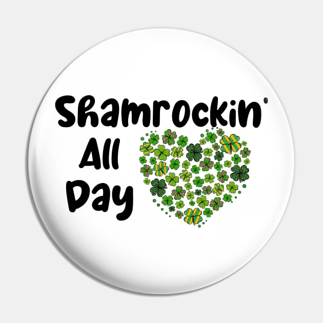 Shamrockin' All Day Heart Clovers Pin by SpringDesign888