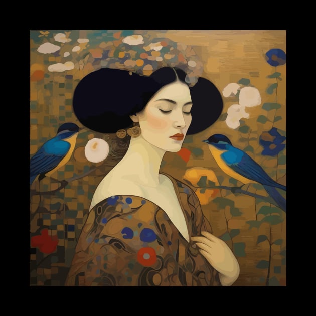 Beautiful Woman with Birds in a Garden by bragova