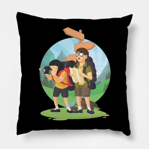 Backpacker Boy and Girl Enjoying Vacation Pillow by Asykar