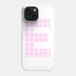 Pink Letter E in Plaid Pattern Background. Phone Case