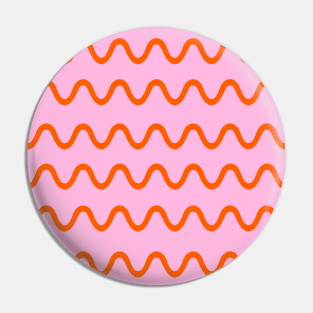 Wavy, Squiggly Lines, Orange on Pink Pin