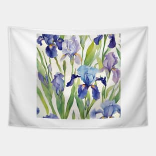 Watercolor study of blue irises Tapestry