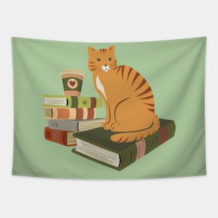 Cats, books, and coffee Tapestry