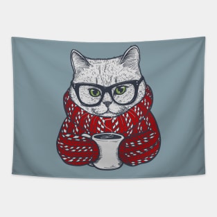 Candy Cane Sweater Coffee Cat Tapestry