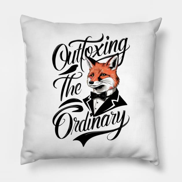 Fox in a bow tie Outfoxing the Ordinary Pillow by Sniffist Gang