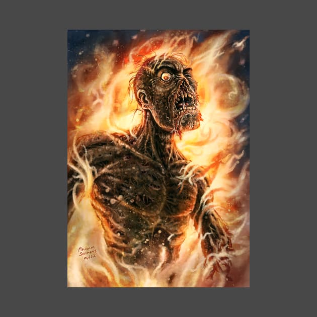 Fire Zombie by MalSemmensArt