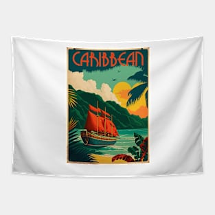 Caribbean Coastline Vintage Travel Art Poster Tapestry