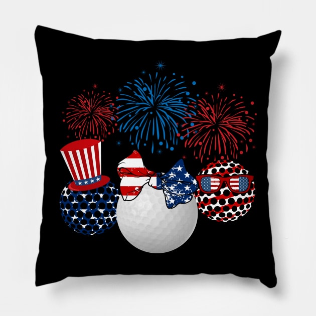 Golf American Flag Fireworks Pillow by Flavie Kertzmann