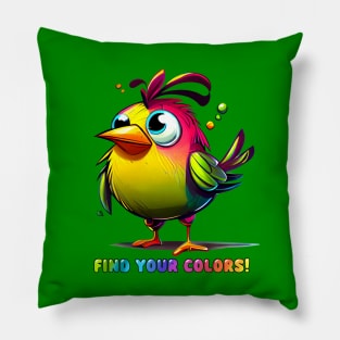 Cute Rainbow Bird Find Your Colors Pillow