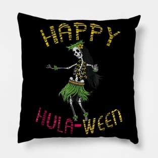 Happy Hula Ween Hawaiian Tiki Dancing Skeleton Pillow