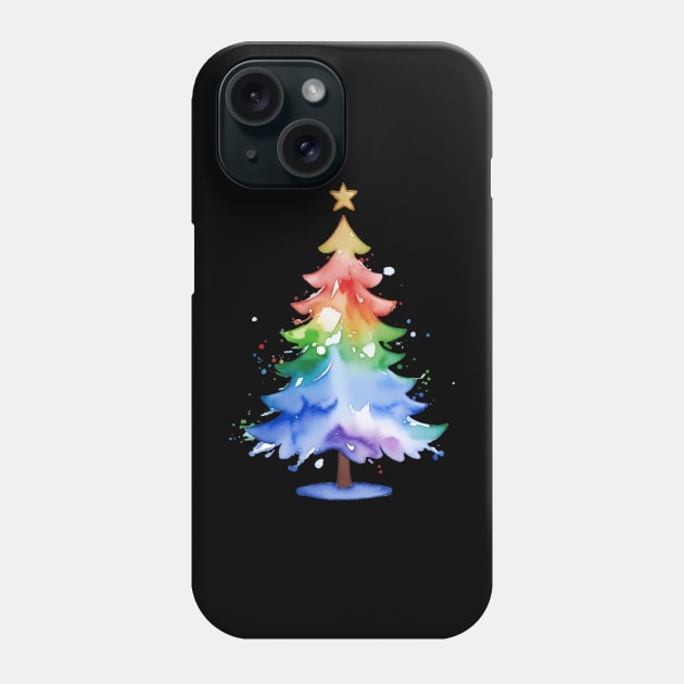 Gradient Watercolor Rainbow Christmas Tree Gay Pride T-Shirt Phone Case by Gold Dust Publishing