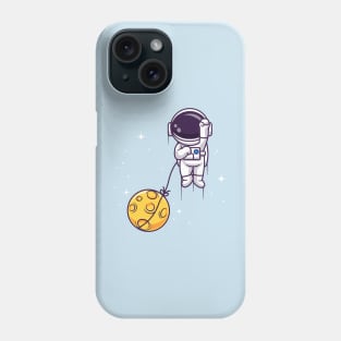 Cute Astronaut Flying With Moon In Space Cartoon Phone Case