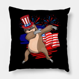 Dabbing Sloth US Flag Animal Lover American 4th Of July Pillow