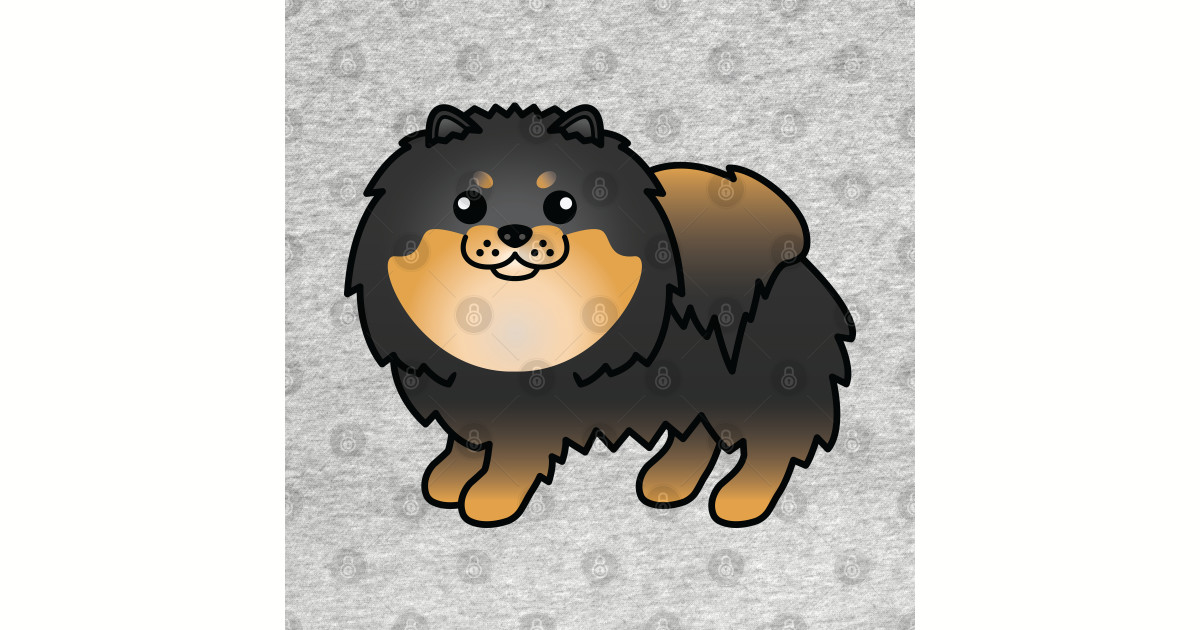 Black And Tan Pomeranian Dog Cute Cartoon Illustration - Pomeranian - T