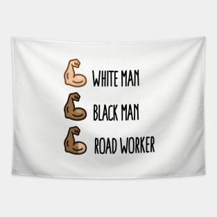 White man black man road worker emoticon biceps (dark design) Tapestry