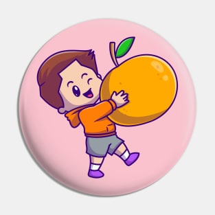 Cute Boy Holding Orange Cartoon Pin